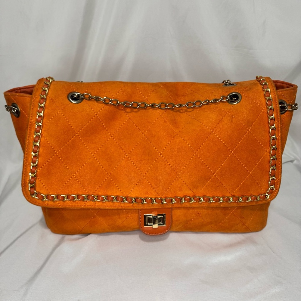 Large Orange Quilted Shoulder Bag